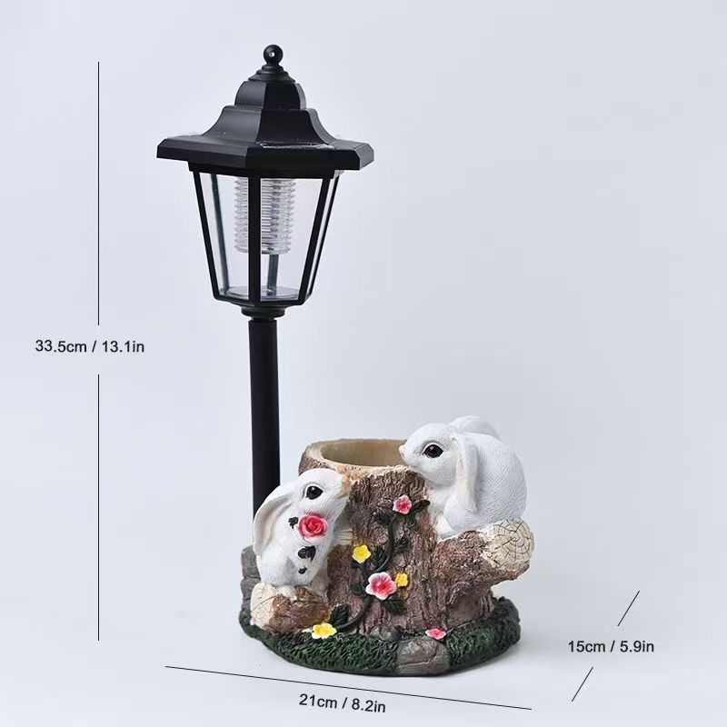 太阳能六角花园灯动物庭院摆件 创意合成树脂工艺品 牧场公园户外花坛装饰灯 现代简约风景观灯 夜间自动发光 多种动物造型