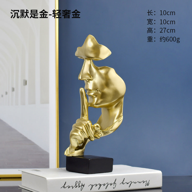 沉默是金抽象人脸雕像摆件 北欧轻奢客厅办公室桌面装饰品 树脂工艺品创意礼品