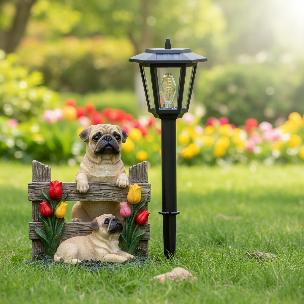 两只巴哥犬太阳能花园灯