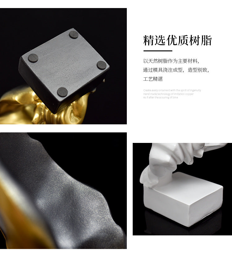 沉默是金抽象人脸雕像摆件 北欧轻奢客厅办公室桌面装饰品 树脂工艺品创意礼品