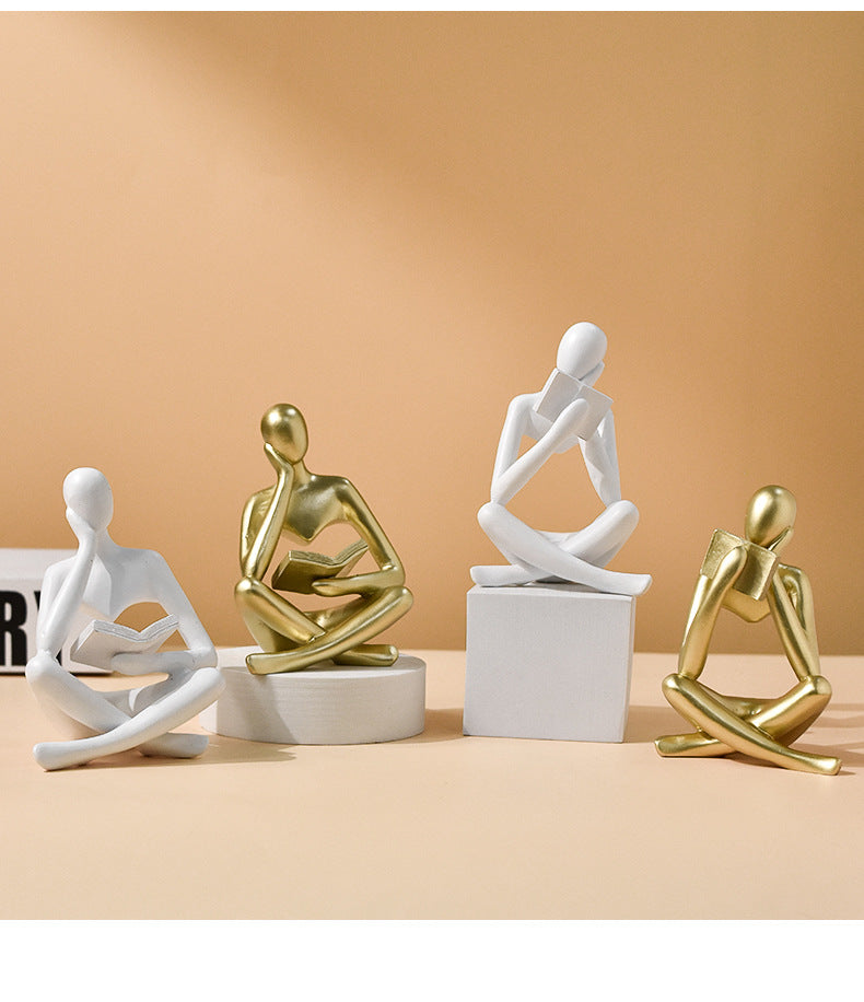 抽象看书人物雕像家居客厅书架桌面树脂工艺品装饰摆件