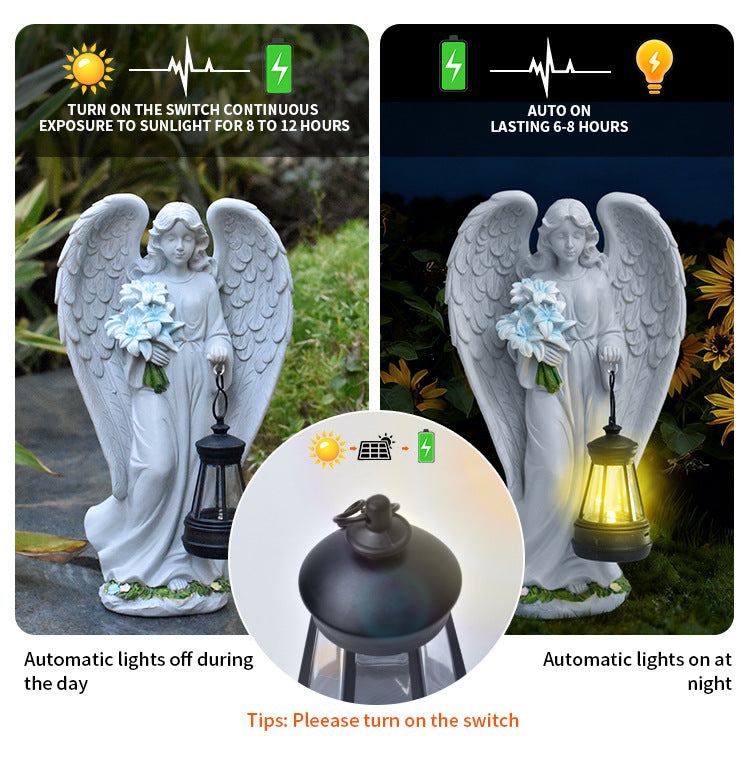 祈祷天使树脂摆件户外花园太阳能灯雕像 跪姿站姿天使雕塑庭院阳台装饰摆件 创意礼品合成树脂工艺品 自动发光夜灯 现代简约家居艺术装饰品 Angel Solar Garden Statue Outdoor Decor