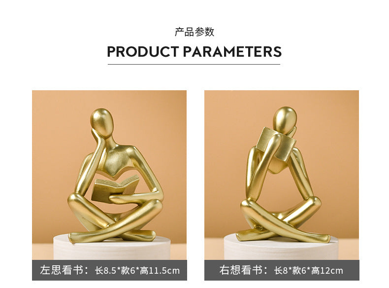 抽象看书人物雕像家居客厅书架桌面树脂工艺品装饰摆件
